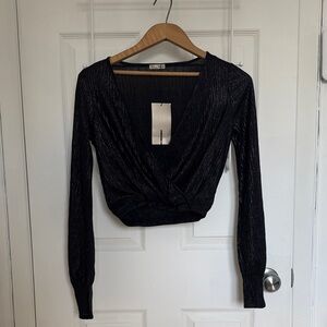 Zara Black Shimmer Long Sleeve Blouse